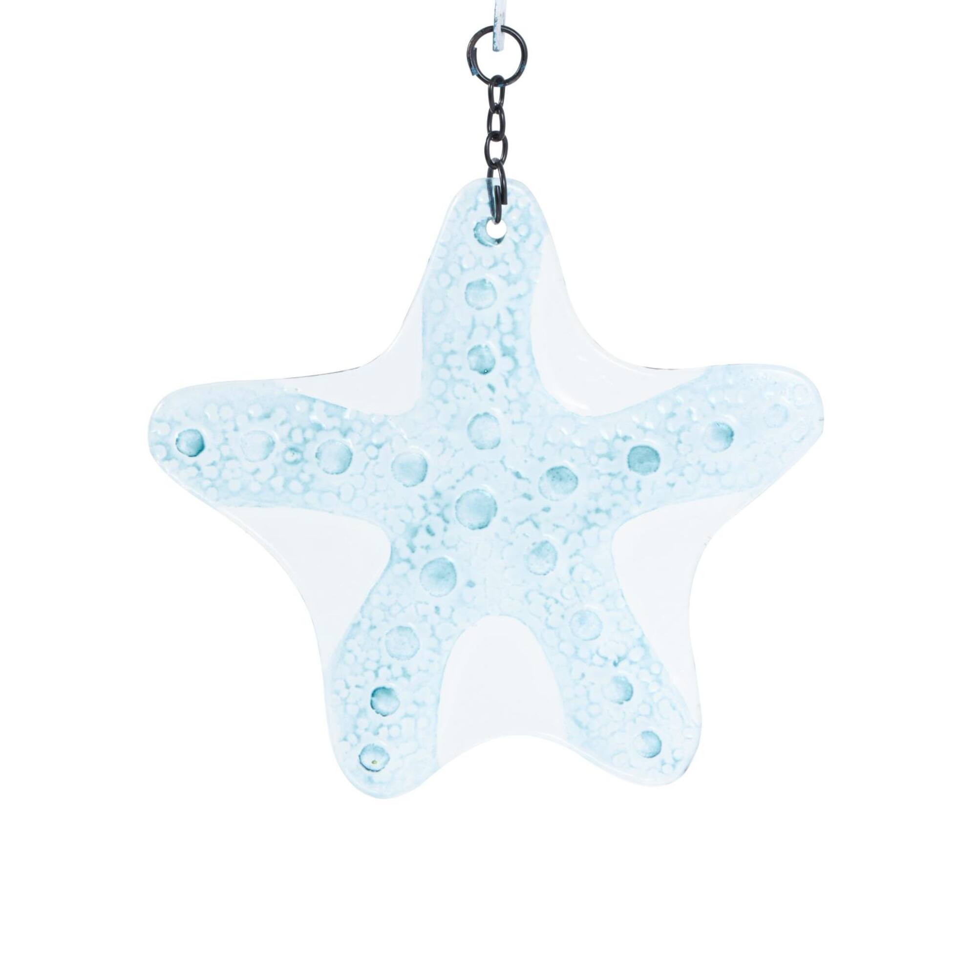 38" Blue Swirl Wind Spinner Metal Seahorse & Starfish Windchime